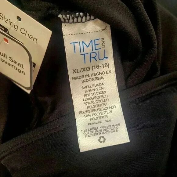 Time & Tru Women's Black Poly/Spandex Slimming Full Seat Coverage One Piece Swim - Picture 10 of 11